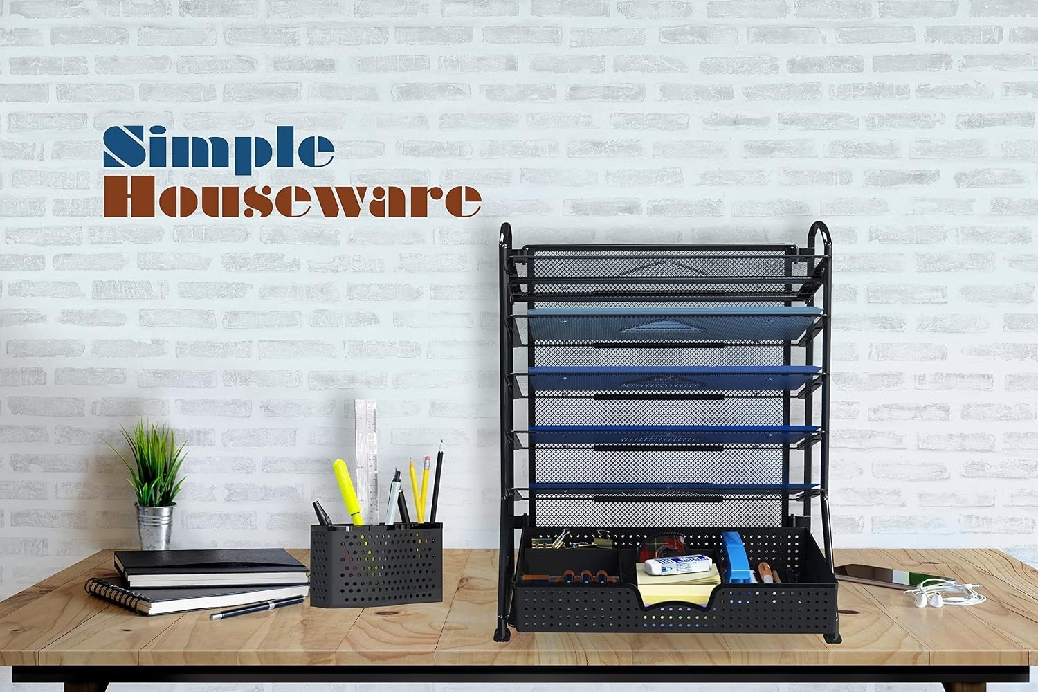 6-Tier Desk Document File Tray Organizer with Supplies Sliding Drawer, Black
