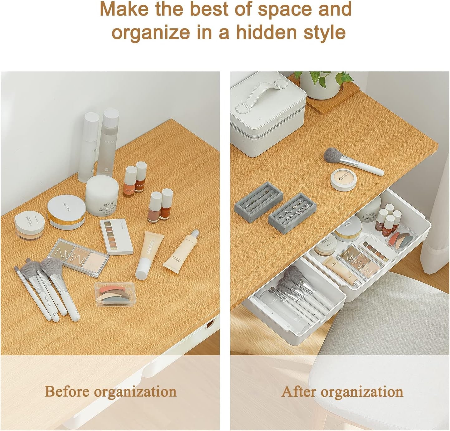 Large Under Desk Drawer Slide Out Organizer Self-Adhesive Hidden Under Table