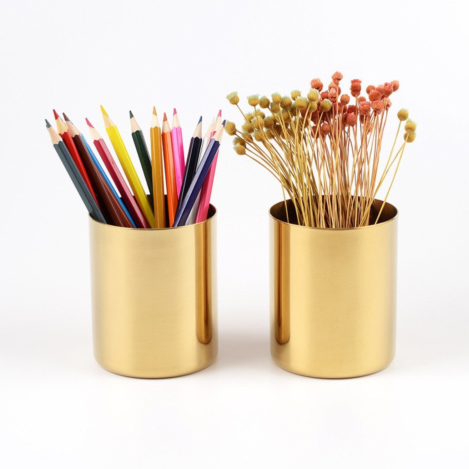 MEI YI TIAN Gold Pen Holder Glossy Stainless Steel Pencil Cup for Home Office…