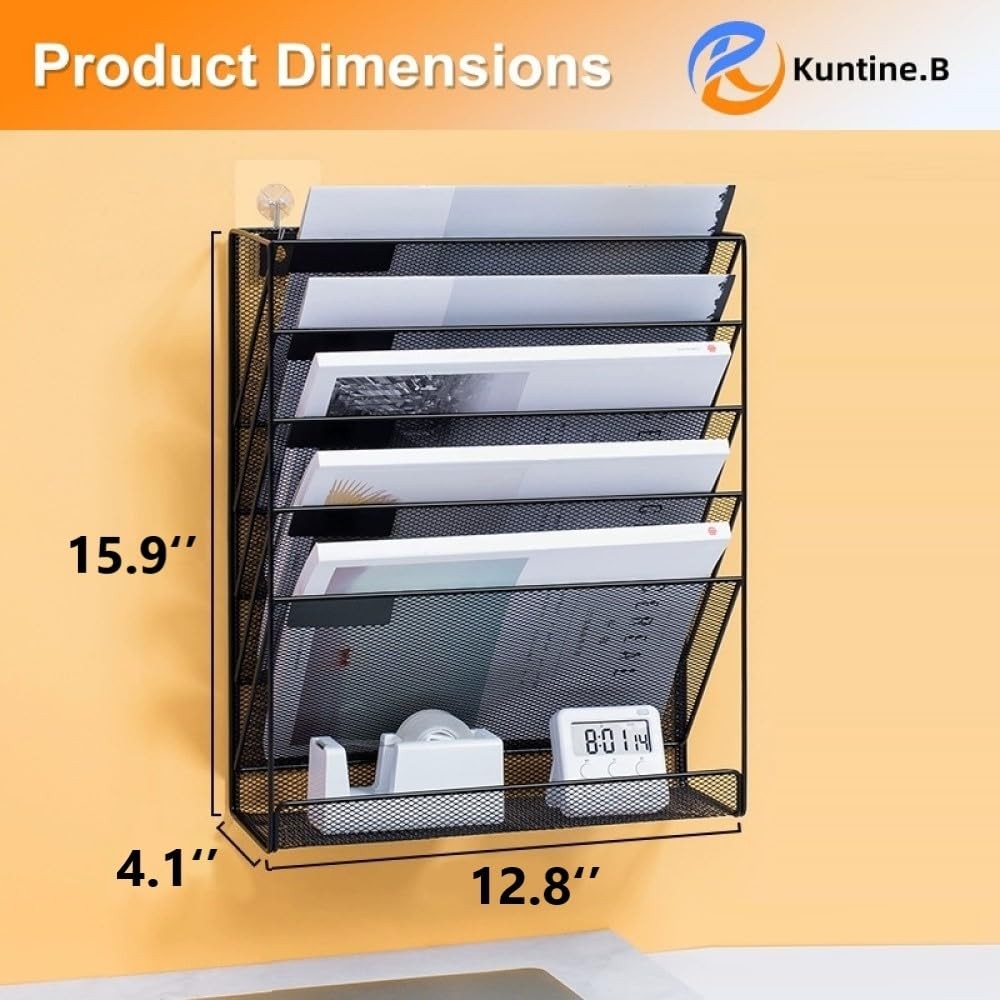 Kuntine.B 6-Tier Wall File Organizer Hanging 6 Tier & No Hangers, Black