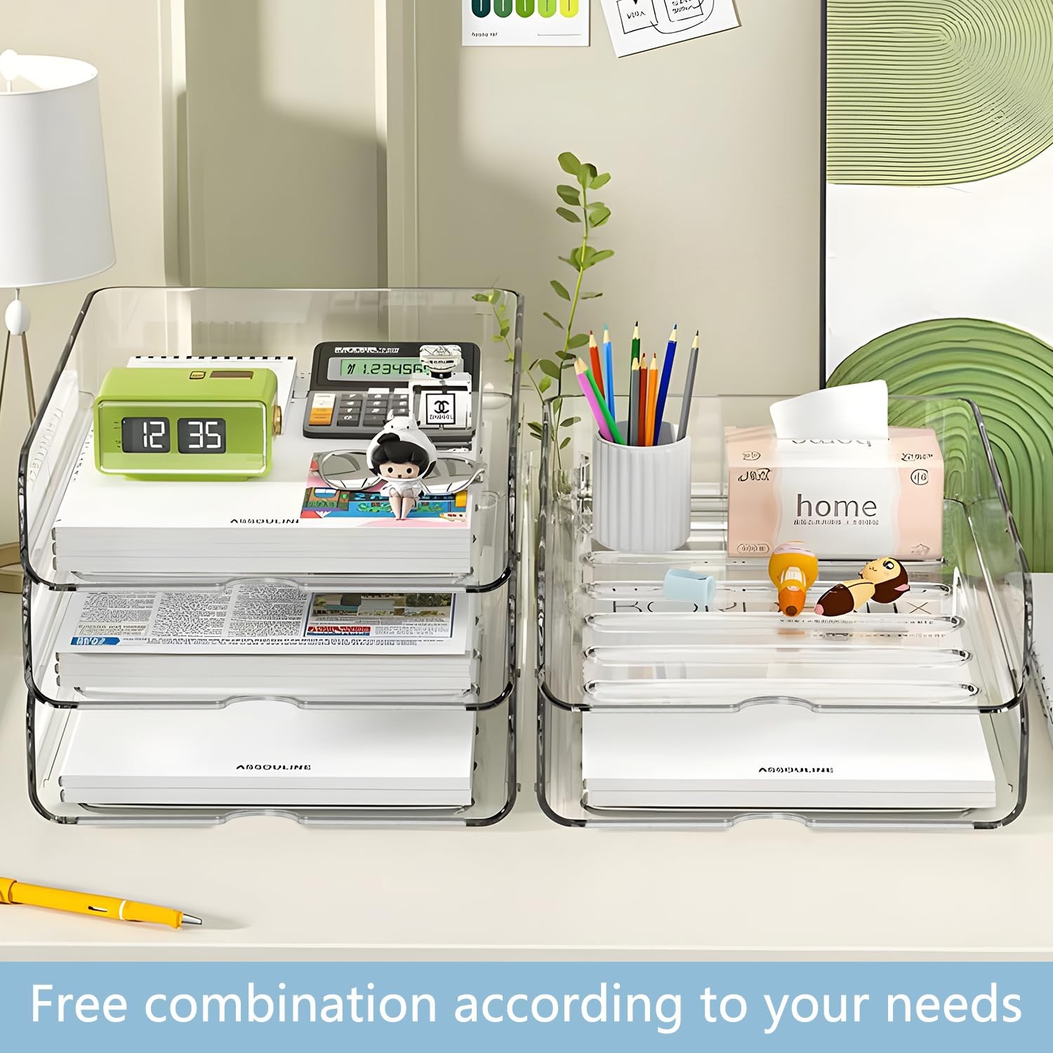 4-Tier Organizer for Desk, Stackable Desk Organizer Tray, Ideal for Office Su…