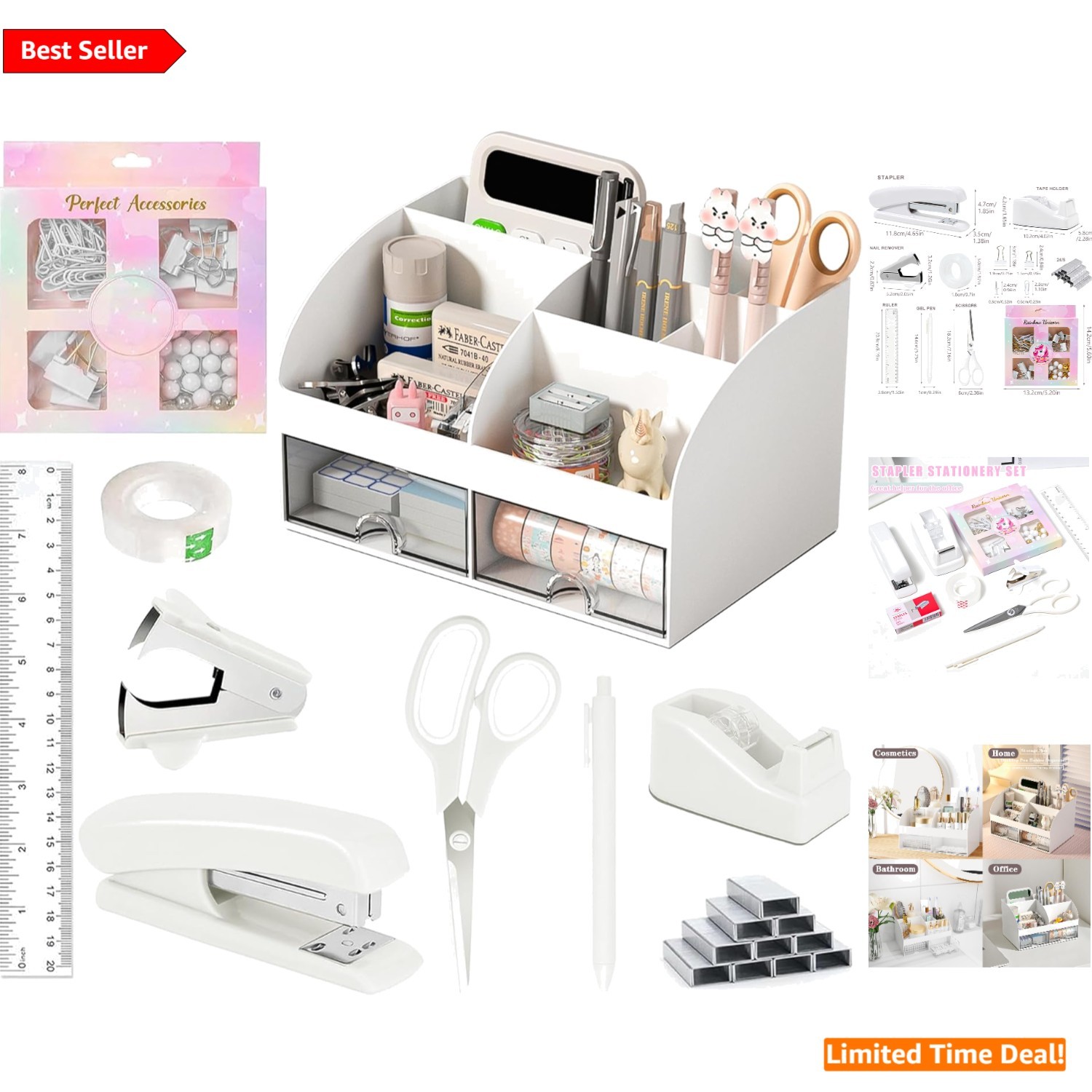 Sleek White Desk Accessories with Transparent Drawers – Stylish Office Solution