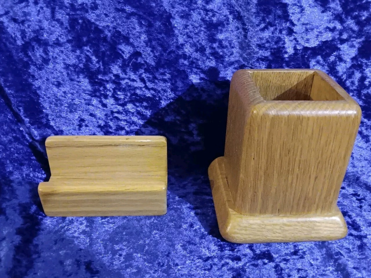 Oak Line By Curtis Wooden Desk Organizer, Business Card and Pen Holder, Planner