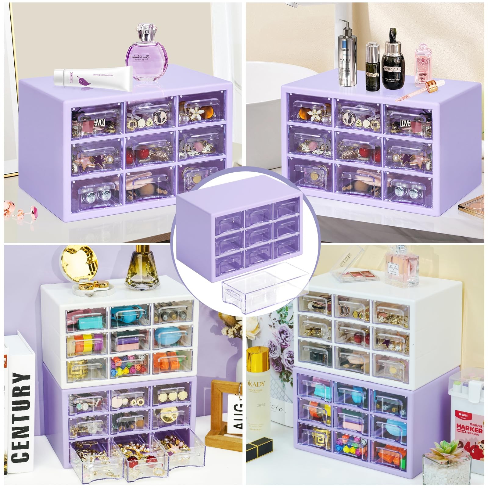MYKASEN Desk Storage Organizer with 9 Drawers, 9.8 x 6.3 x 5.9 inches, Purple