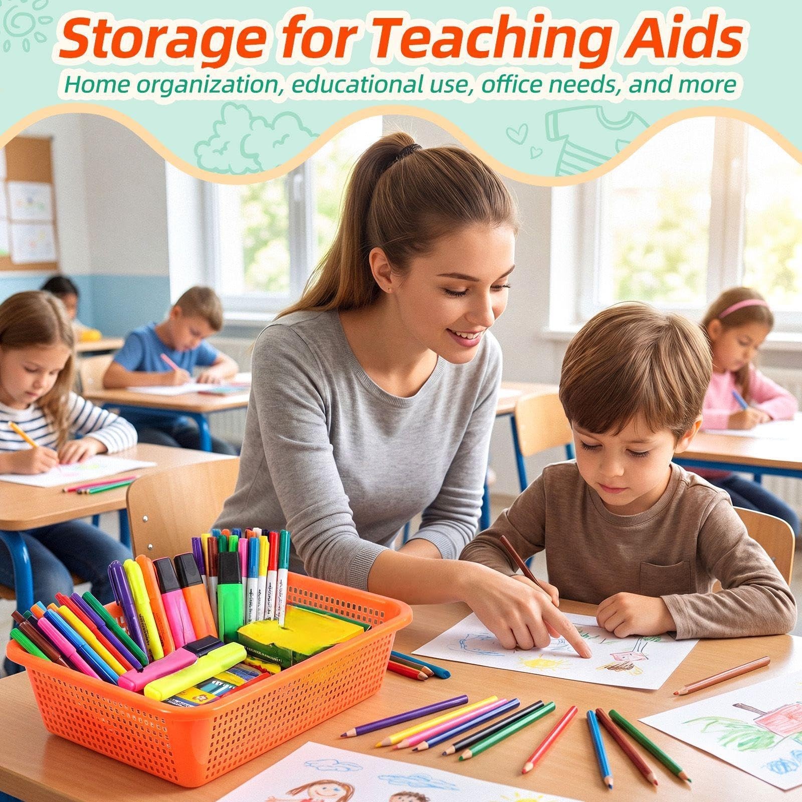 32 Pack Plastic Classroom Storage Baskets Bins, Mixed 2 Size Colorful Organiz…