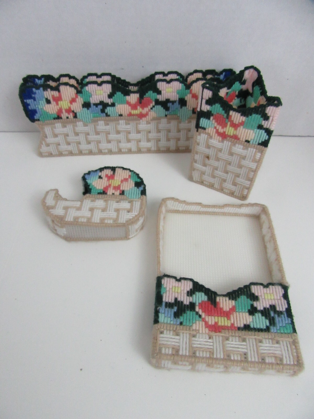 Office Organizer Finished Handmade Needlepoint Plastic Canvas Tape Pen Holder