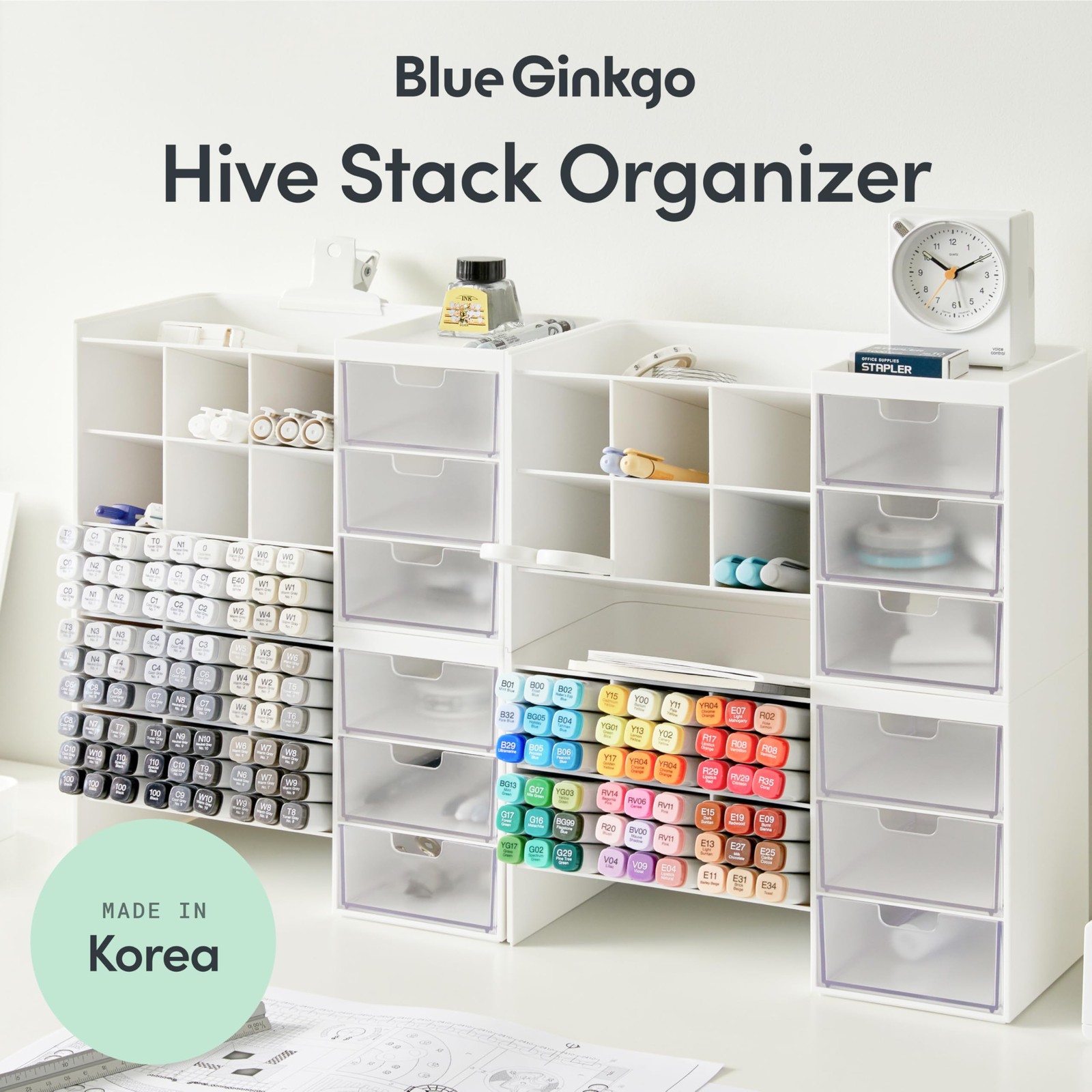 Hive Stack Desk Organizer – Stackable Pen Holder, Stationary Organizer with D…