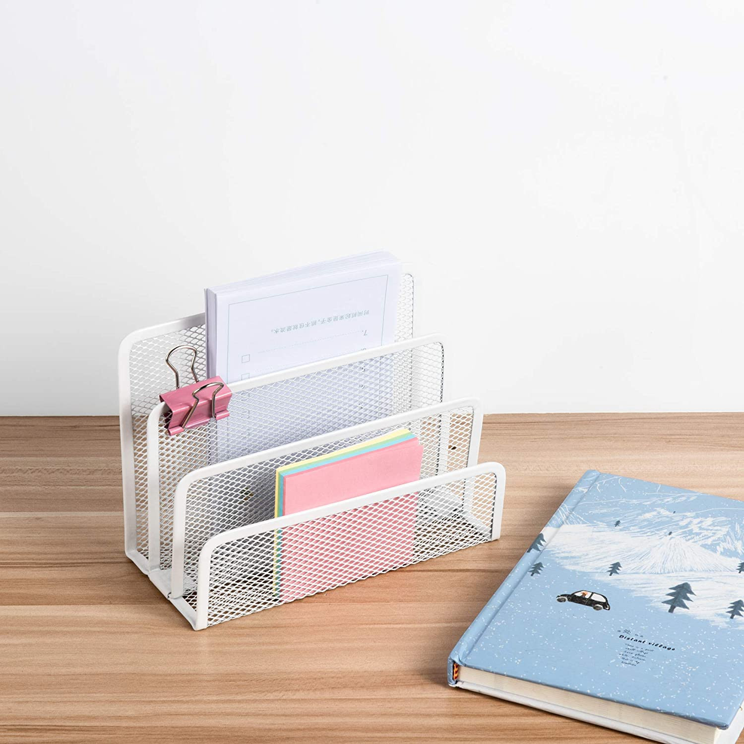 Small Letter Sorter Desktop File Holder Organizer Metal Mesh with 3 Vertical Upr