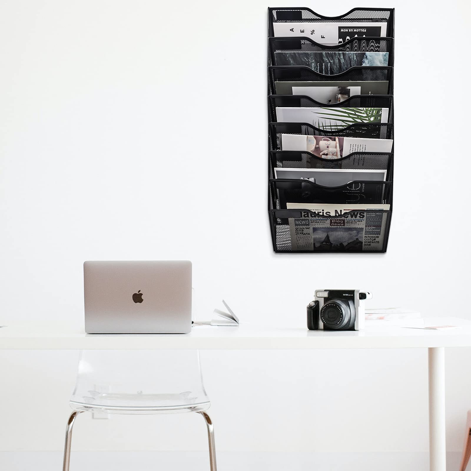 EASEPRES 8 Pockets Mesh Wall File Holder Organizer Office Hanging Magazine Ra…