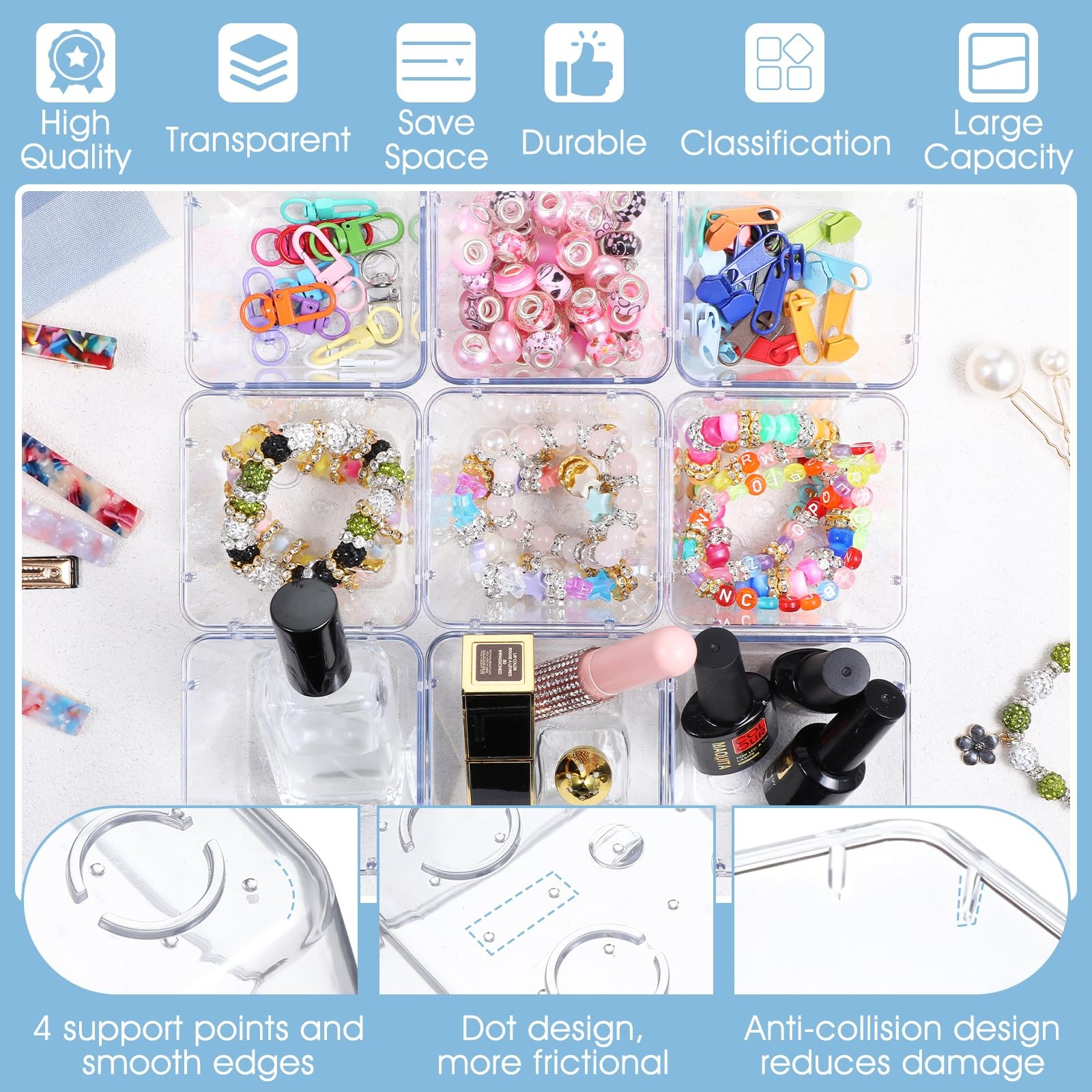 24 Pcs Clear Drawer Organizers 3″ x x 2″ Stackable Small Transparent