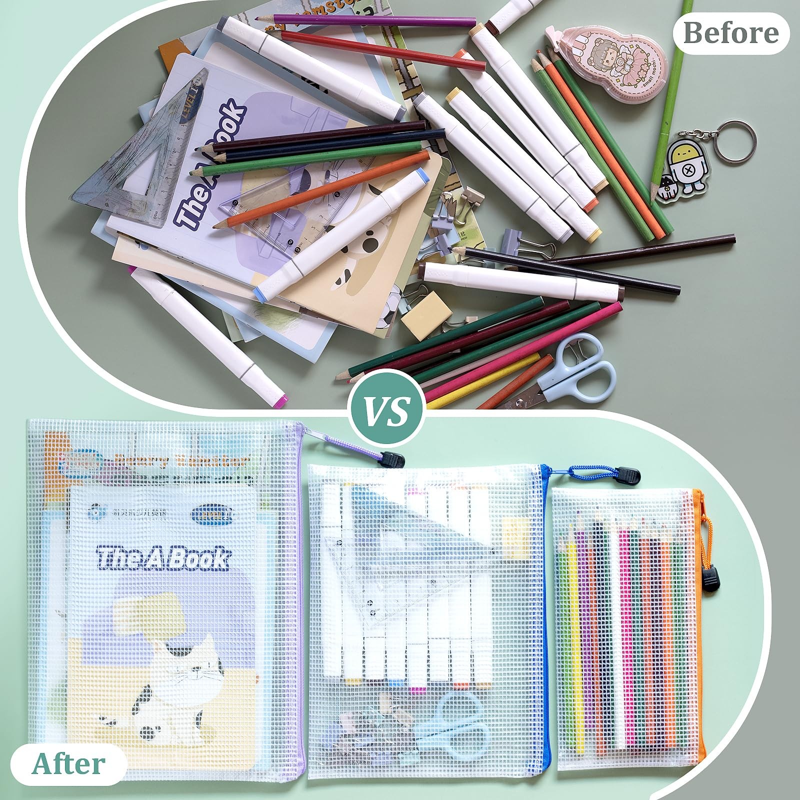 24 PCS Mesh Waterproof Pouch Bags 9 Sizes Clear Organizer Zipper 8 Colors Toy