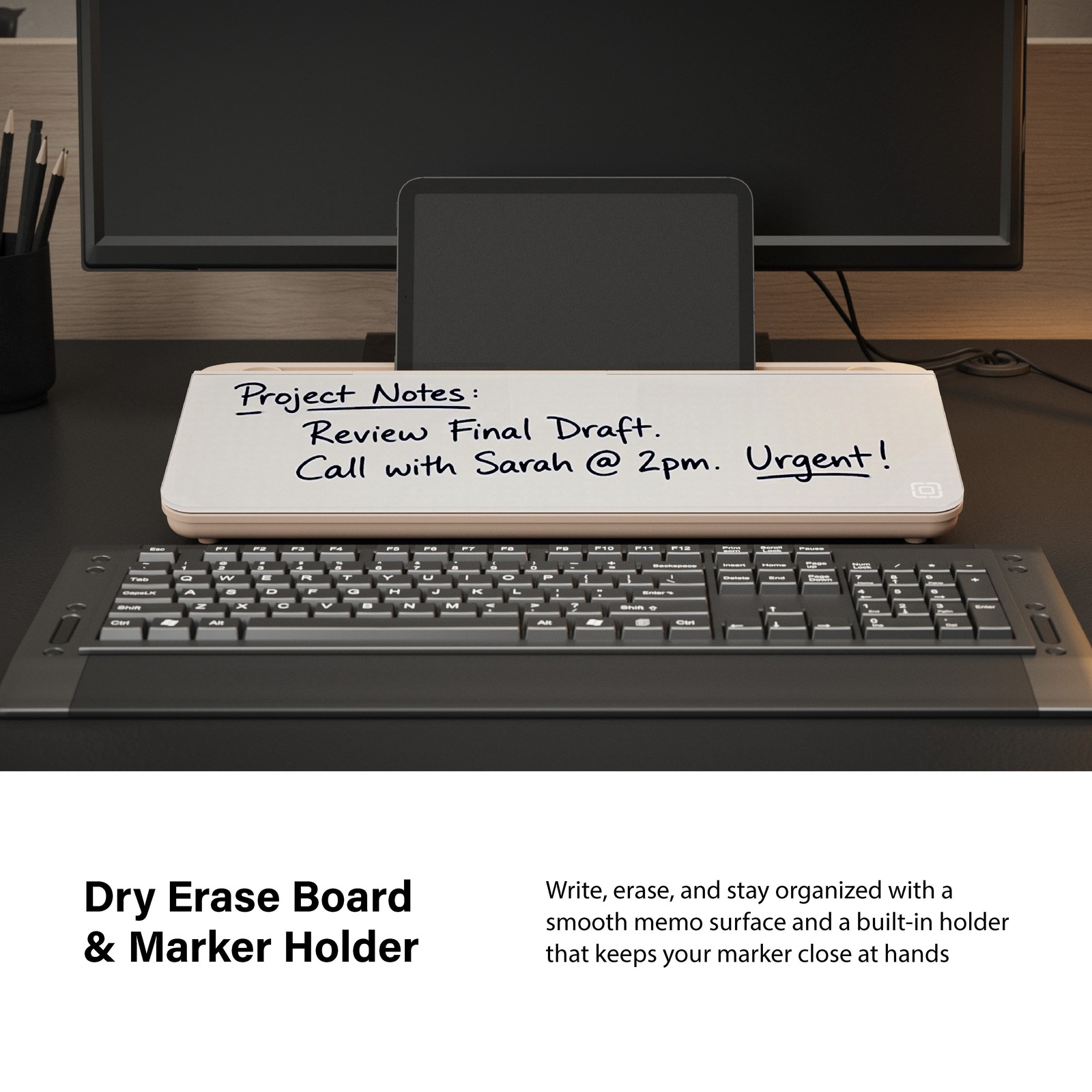 Incipio Desk Organizer Memo Board, Flip-Up Storage, Marker & Eraser Included