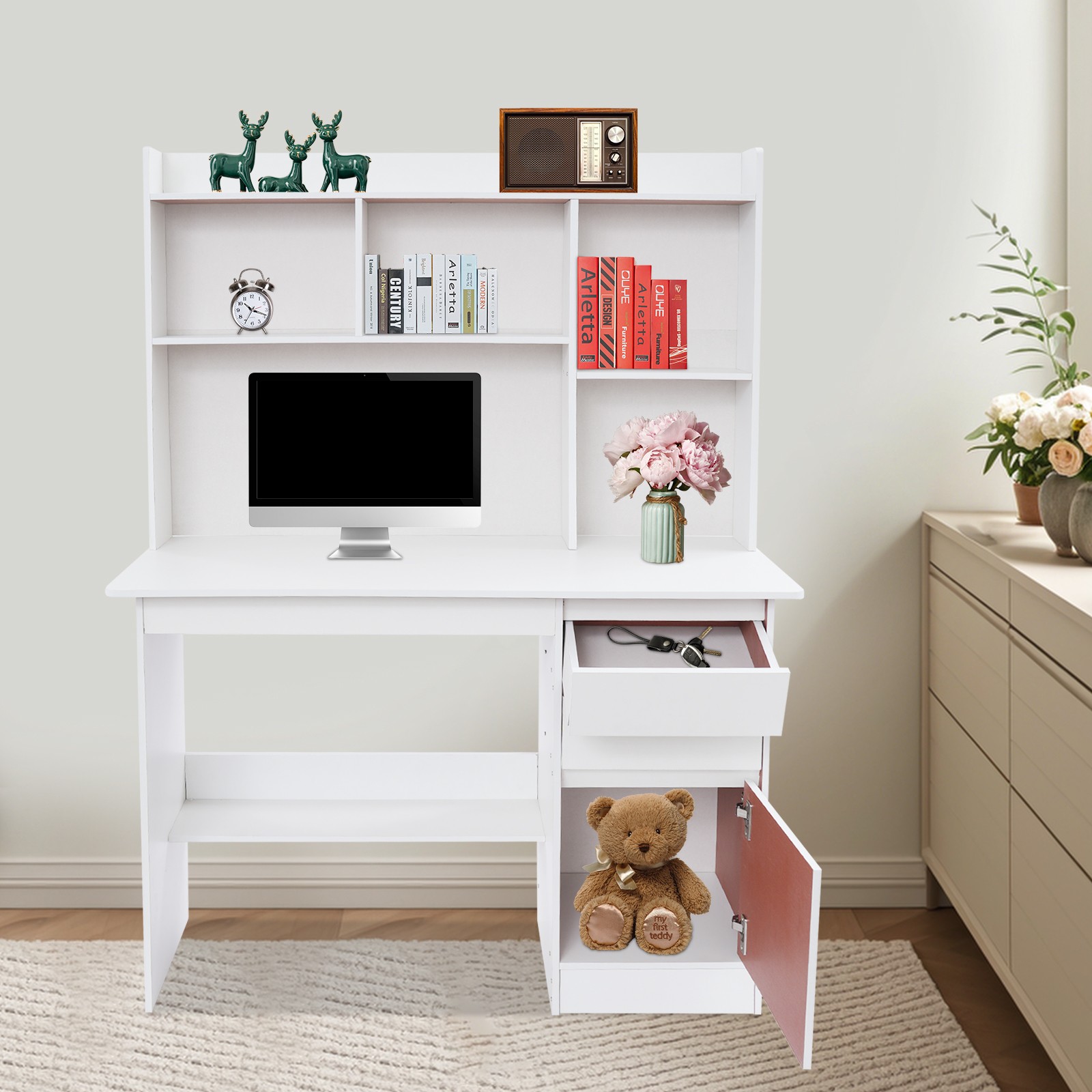 Home Office Desk, Modern Computer Desk, Rectangular Wood Office Desk