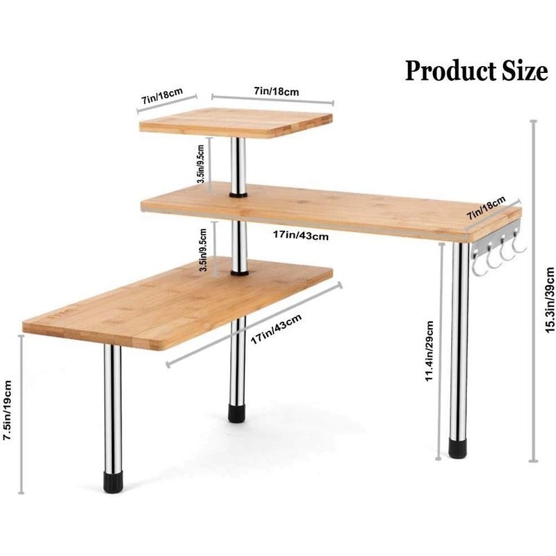 Adjustable 3-Tier Corner Shelf Lightweight Desktop Storage Organizer Home Office