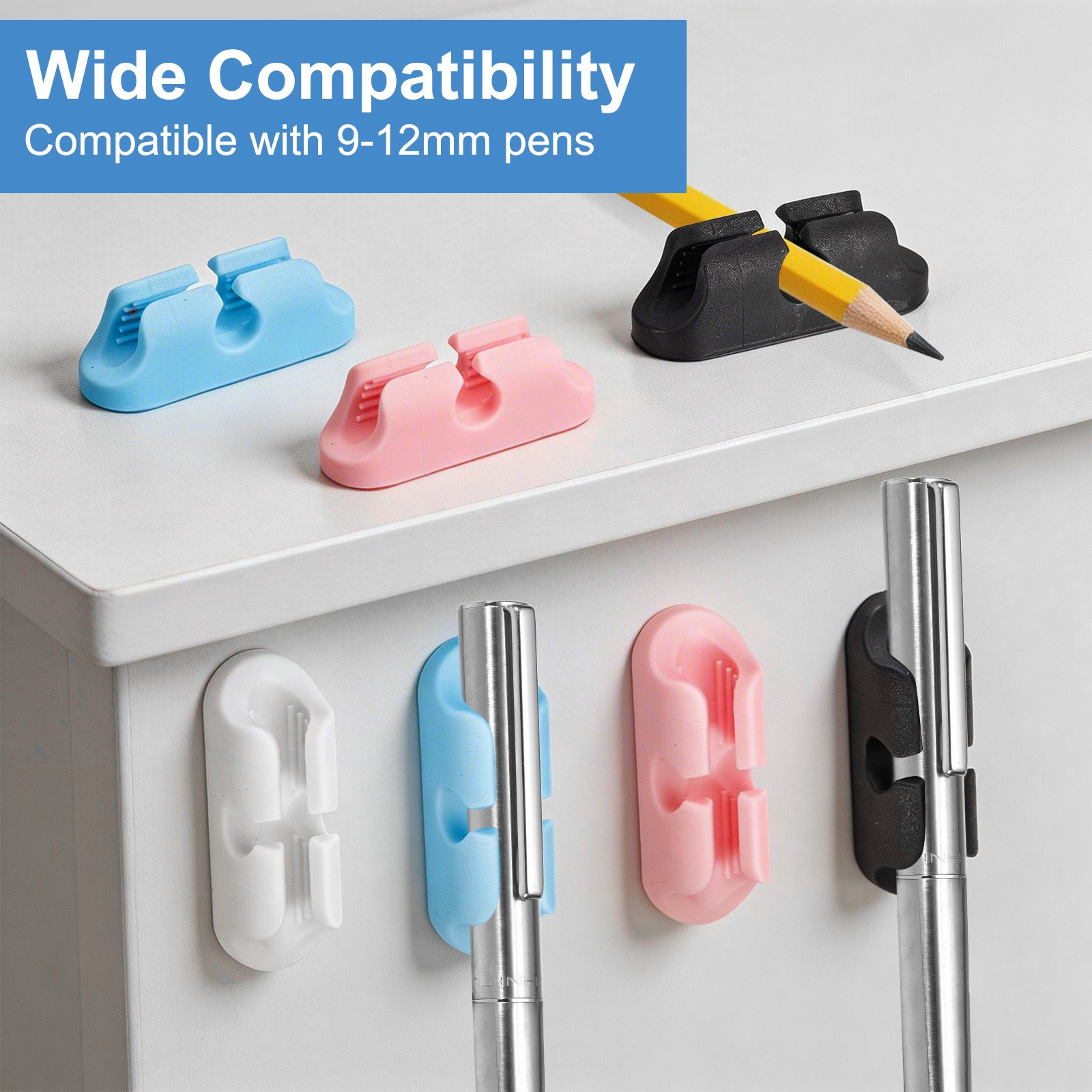 Adhesive Pen Holder, 6 Pcs Silicone Pen Holder, Black/White/Gray/Blue/Pink/Green
