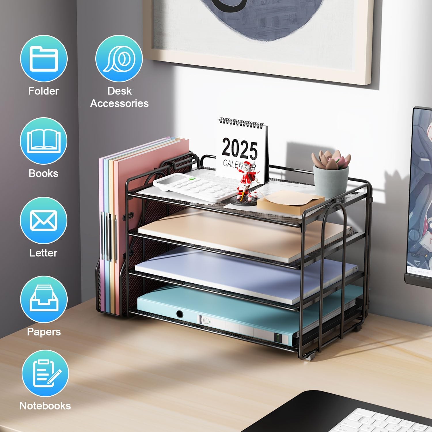 4-Tier Paper Organizer With Magazine Holder, Desk Organizers and Accessories,…