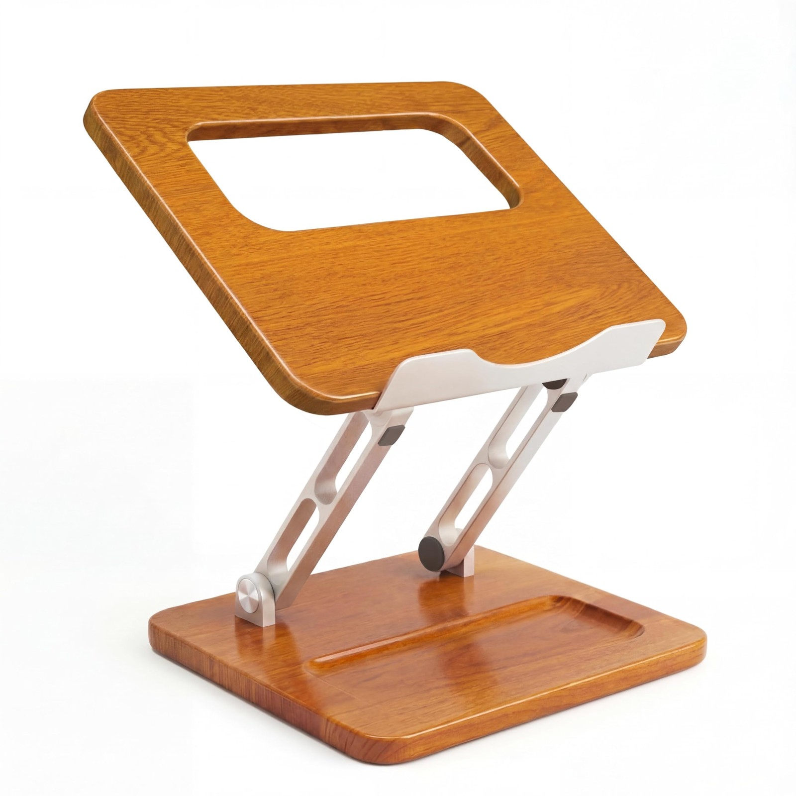 Craftreasure Ergonomic Wooden Laptop Stand with Pen Plus, Cherry Wood Color