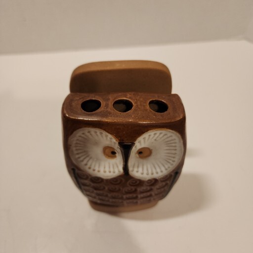Vtg Brown Owl 4″ Stoneware Pen Letter/NotePad/Napkin Holder UCTCI Japan Ceramic
