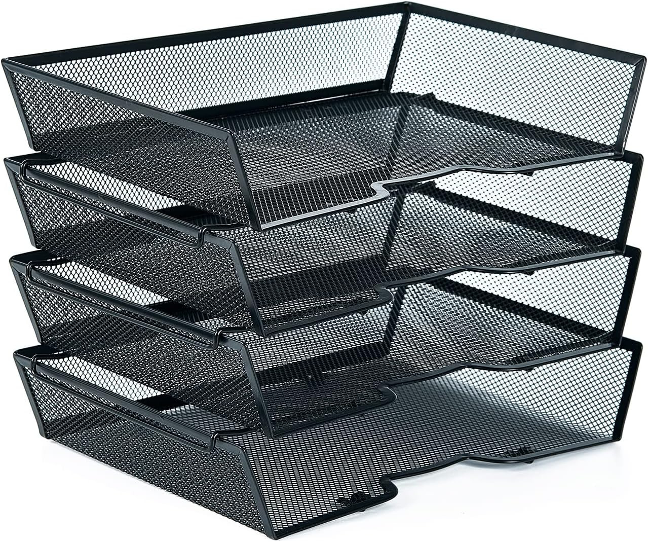 4 Tier Metal Letter Tray Desk Organizer-Stackable Paper Tray,Black | Desk Tray O