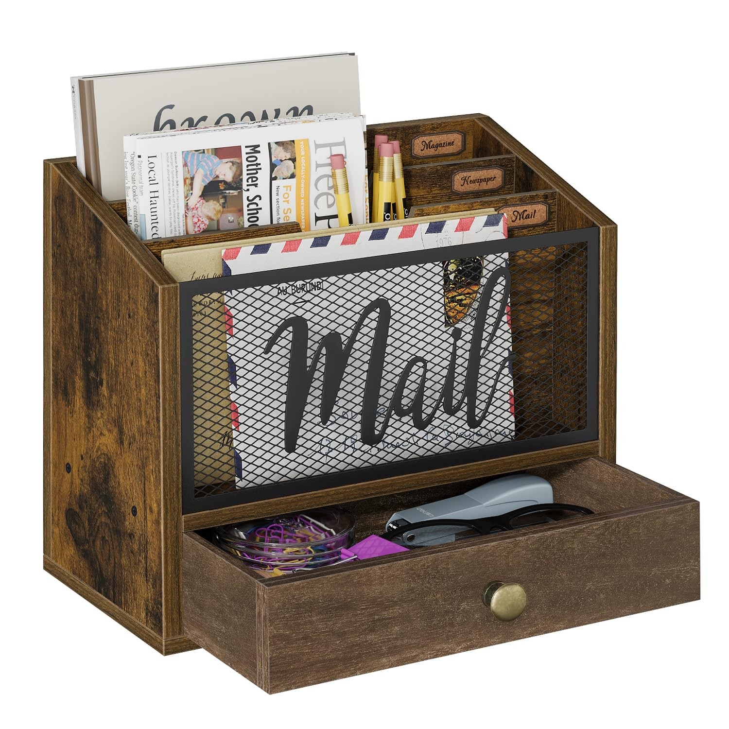 Mail Organizer Countertop 3 Compartments Drawer Sorter Desk Wall Mounted Holder