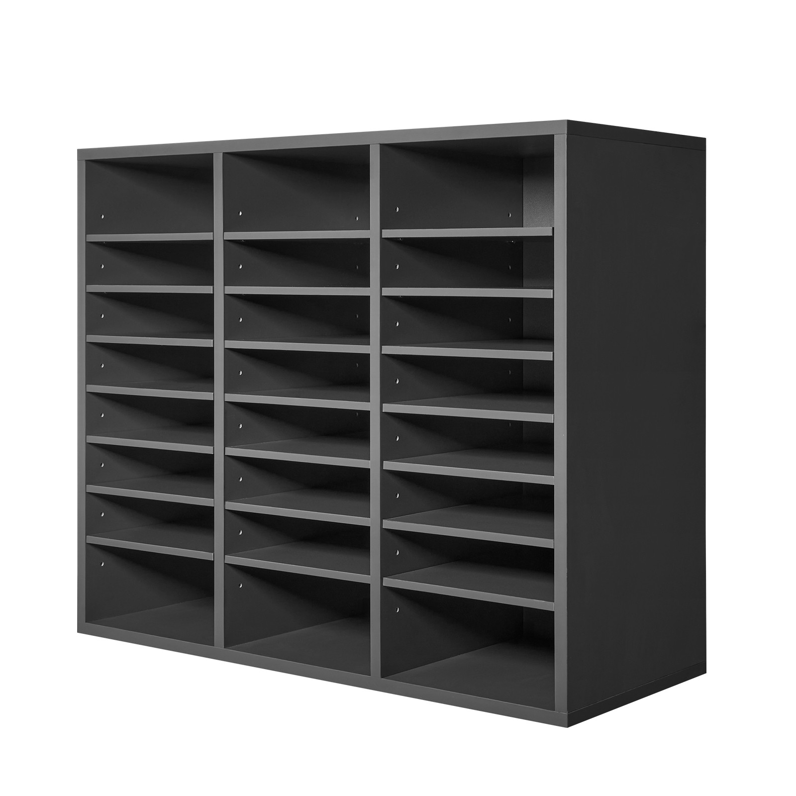 Wooden Literature Organizer 24 Compartments with Adjustable Shelves Grey