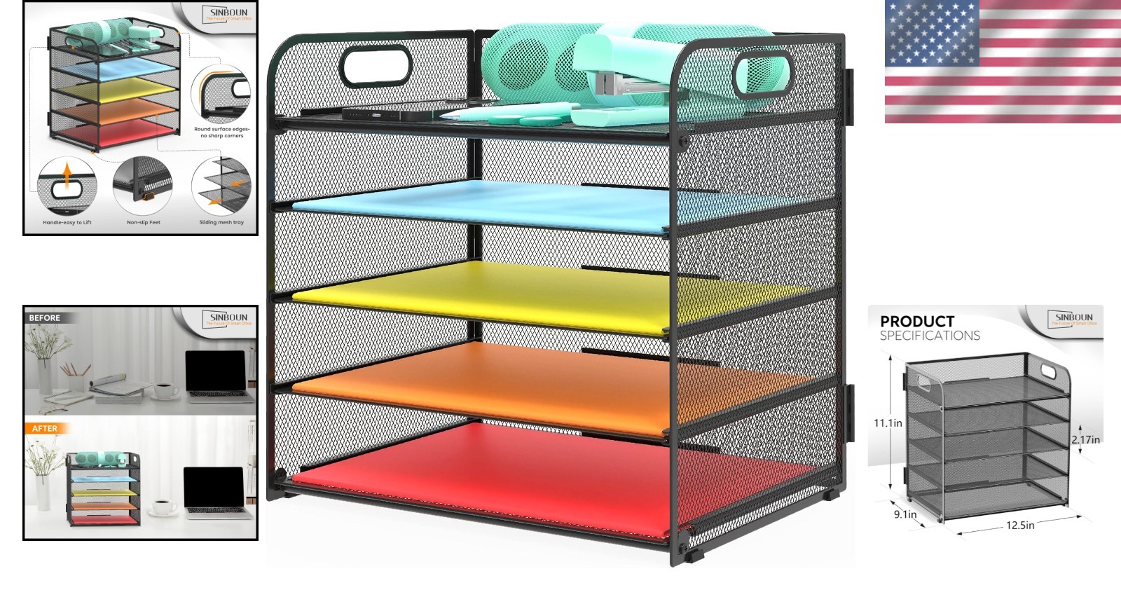 Modern 5-Tier Letter Tray Organizer with Pull-Out Trays & Lightweight Design