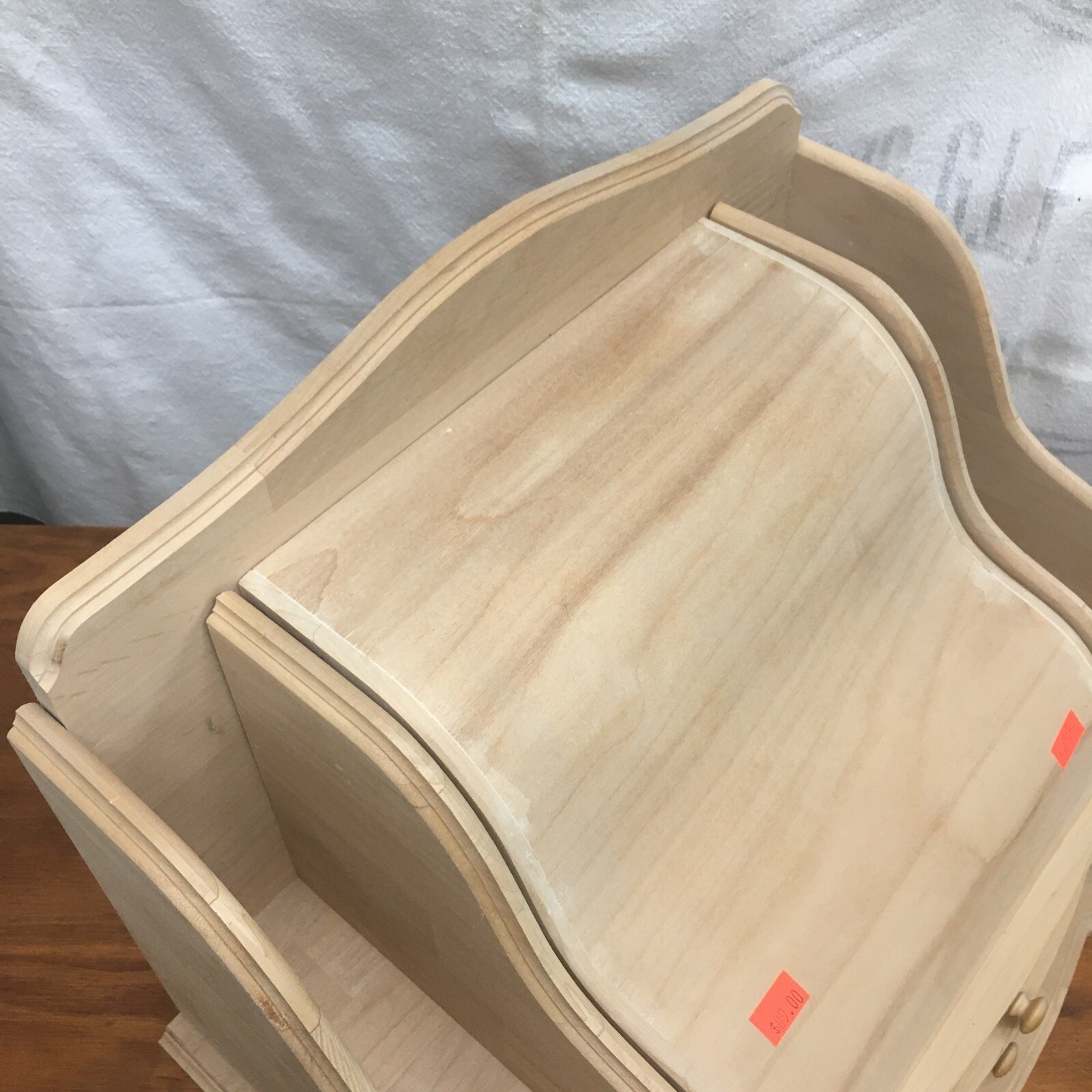 Large 4-Tier WOOD Desktop Organizer CABINET with 2 Drawers NOS Made In USA w3