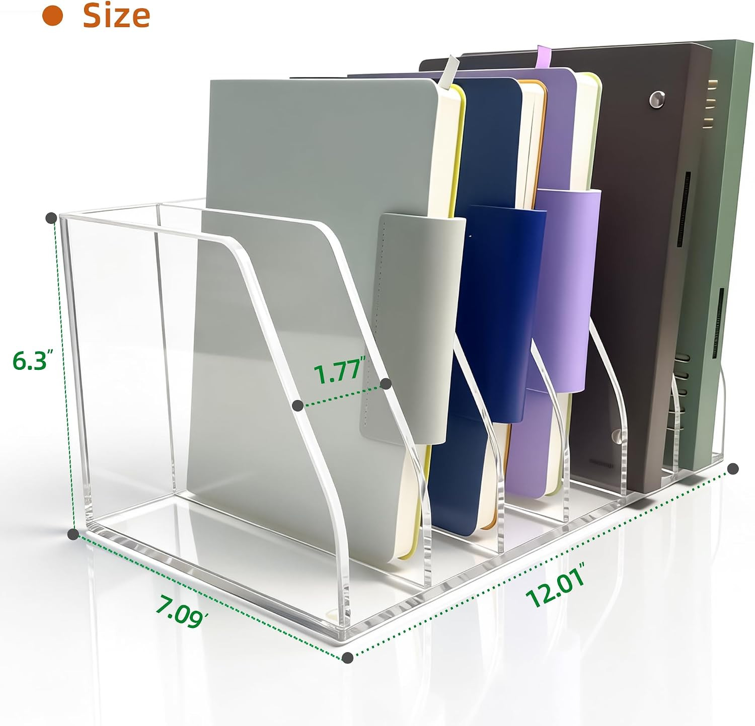 Acrylic Magazine File Holder, 6 Vertical Compartments Desk Document Sorter Organ