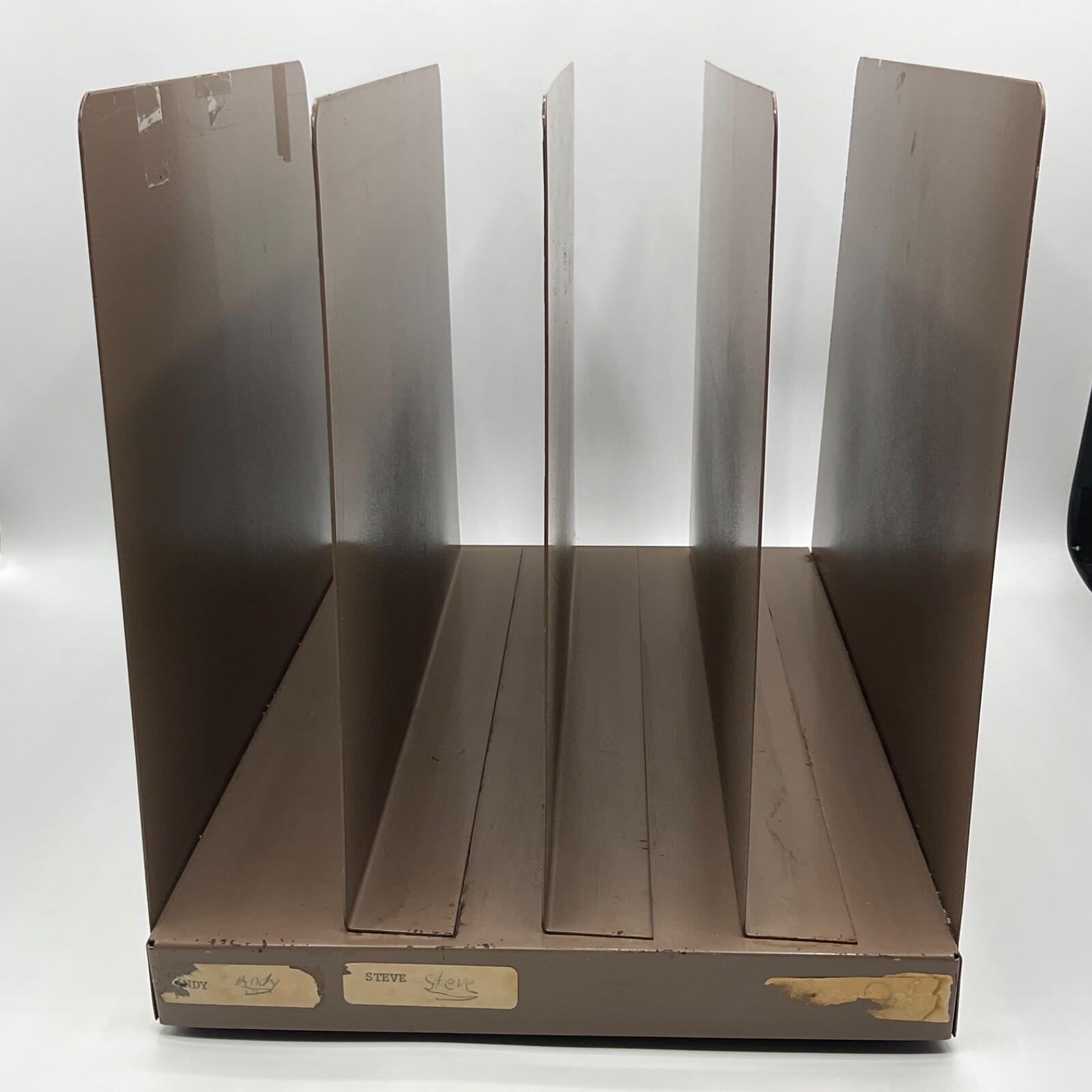 Vintage File Desk Top Organizer Hunt Metal 4 Slot Letter Mail Office Brown Color