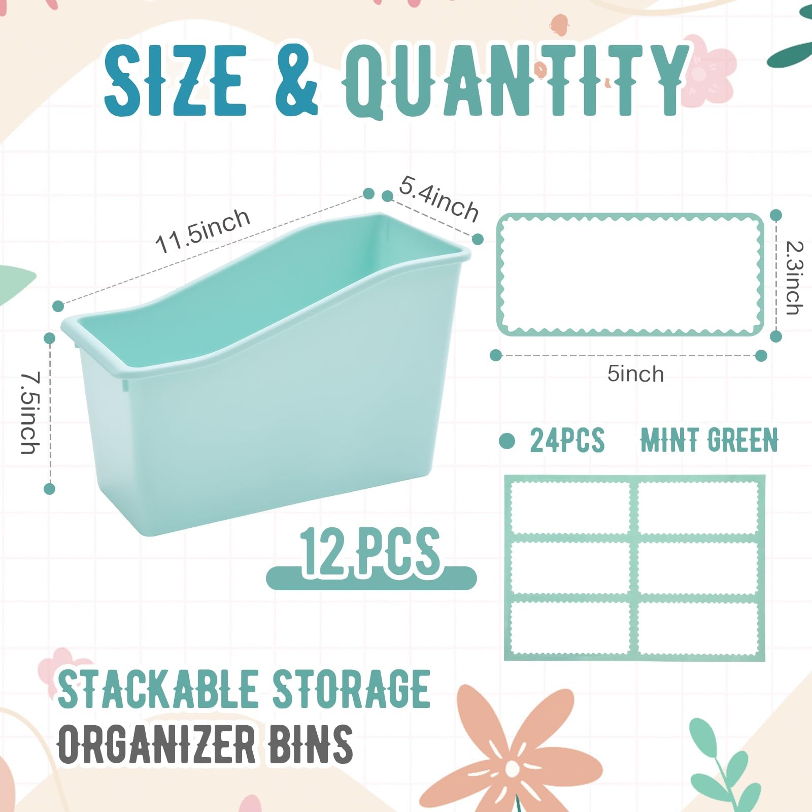12 Pcs Book Bin for Classroom with Labels Stackable Plastic Organizing Bins 1…