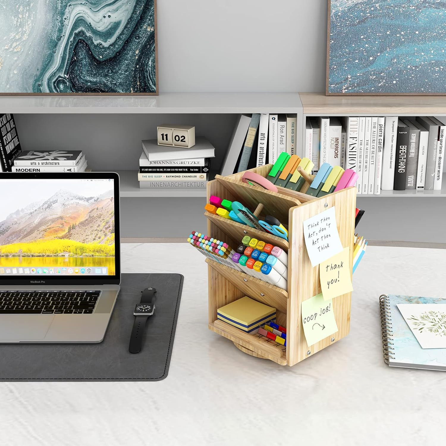Bamboo Desk Organizer Storage Accessories – Ultra-Large 13 Compartments, 1000+ P