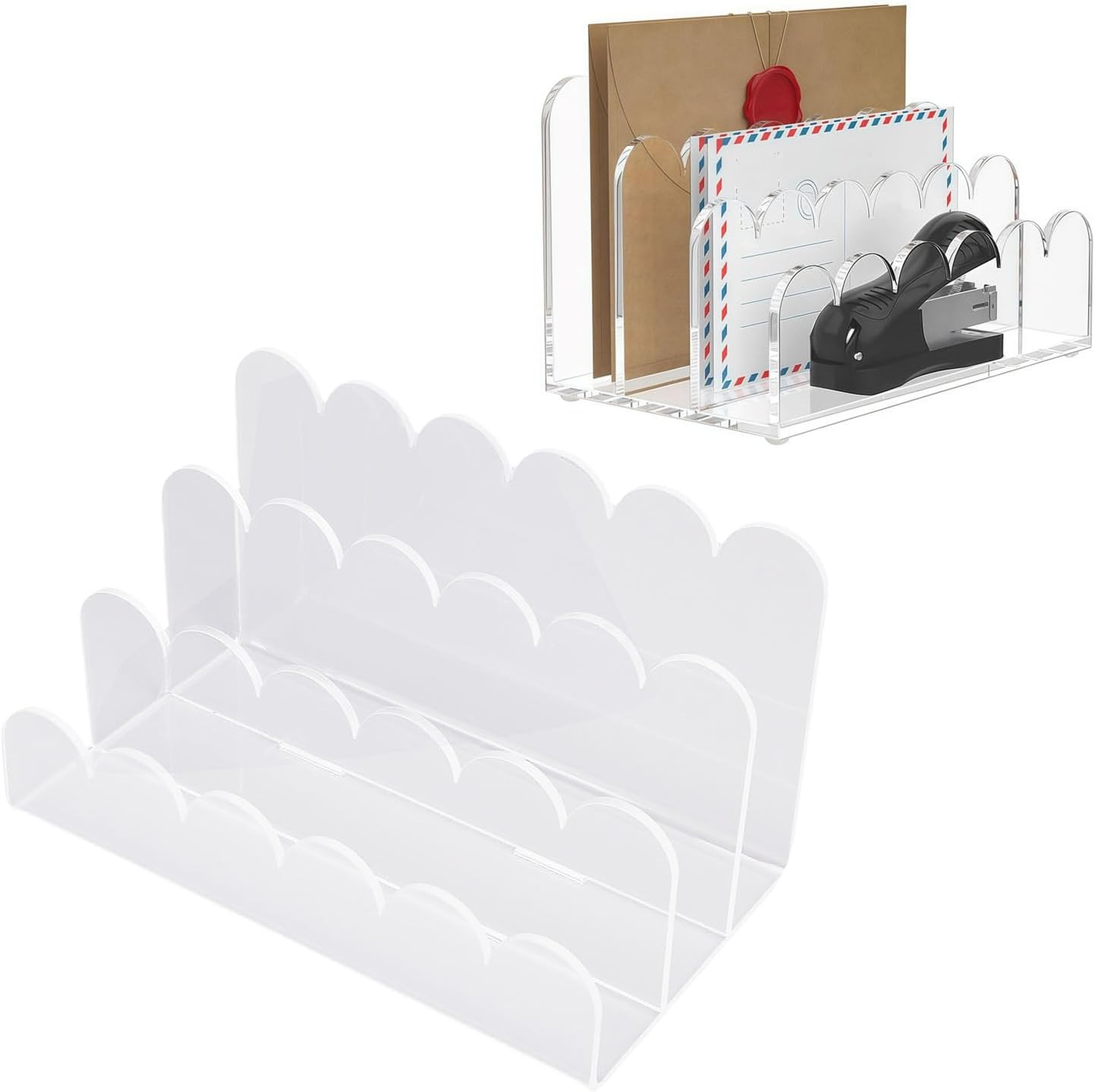 Generic Mail Organizer for Desk, 3 Compartment Acrylic Desktop File Sorter, Mult