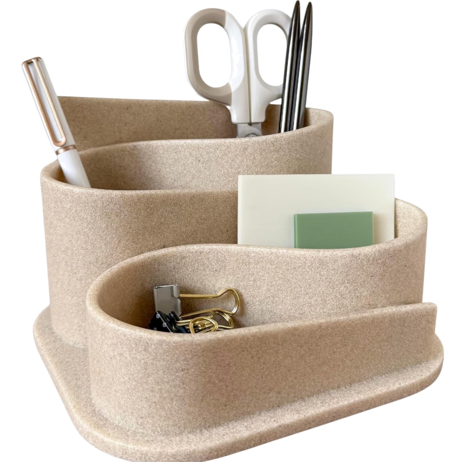 Portable 4-Compartment Beige Desk Organizer – Chic Office Accessory for Women