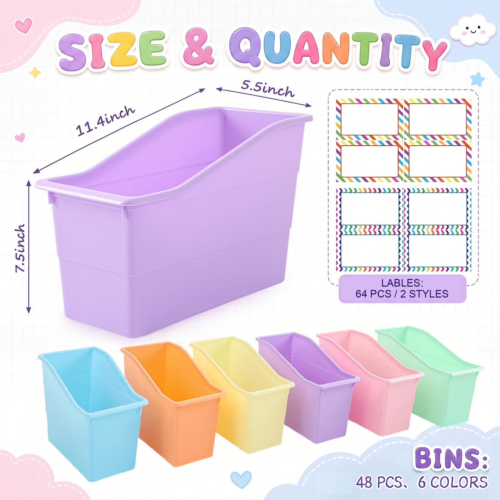 Blosssound 48 Set Book Bins for Classroom with Label Sticker Book Box Baskets…