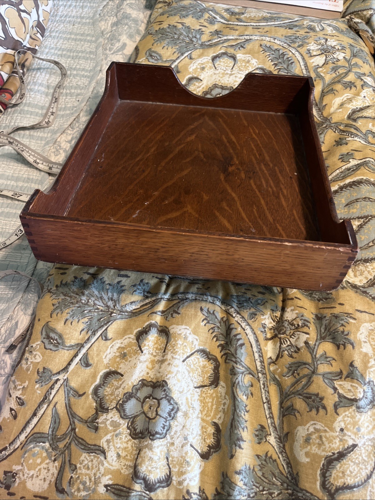 Vintage Oak Wood Letter Tray MCM Dovetail Joint Scalloped Desk 1960s Guild