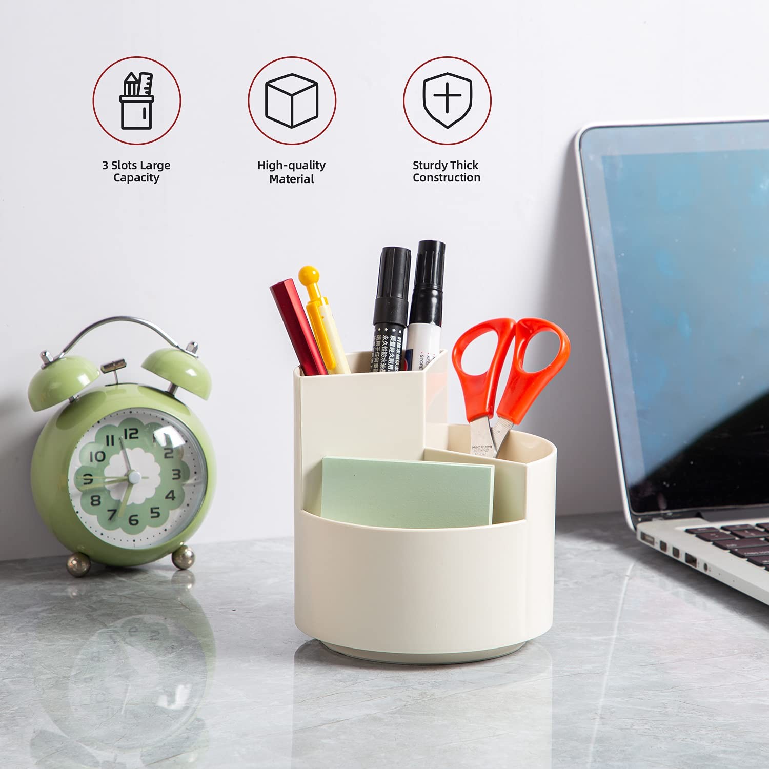 Desk Pencil Pen Holder, 3 Slots 360-Degree Spinning Organizers, Desktop White