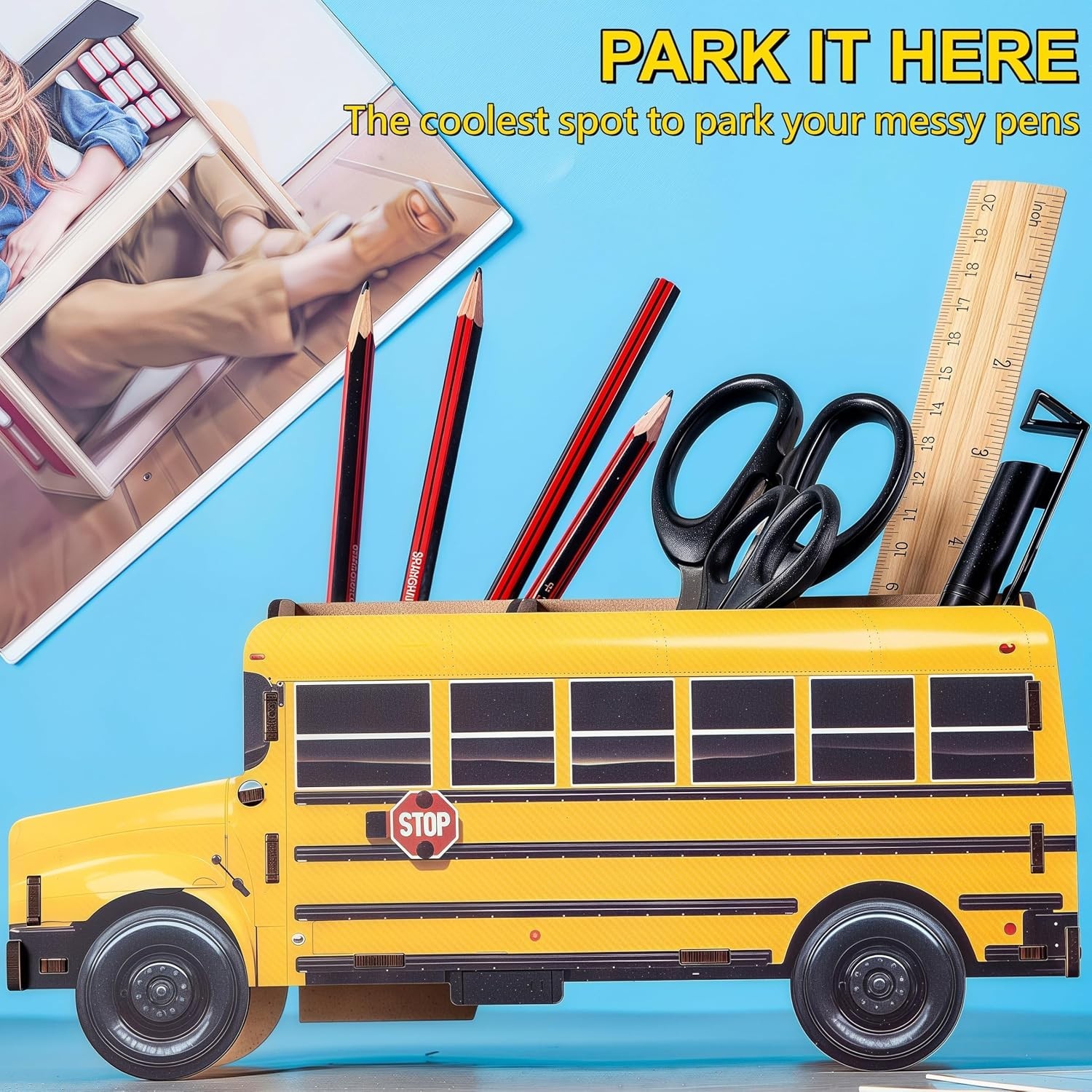 Cute Wooden School Bus Desk Decor & Pencil Holder – Retro Yellow Vehicle ….