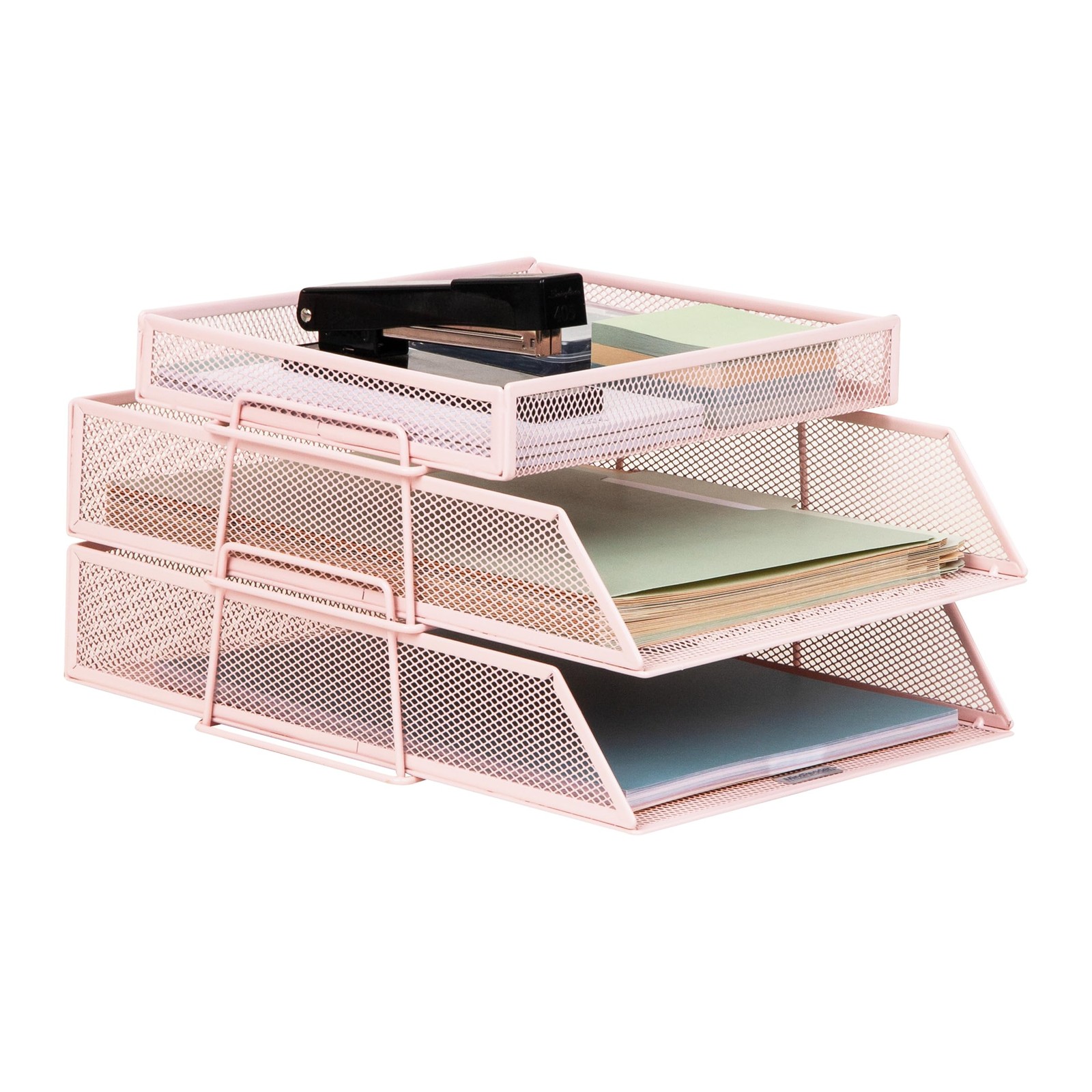 Mind Reader 2 Tier Paper Tray Top Supply Compartment Desktop File Organizer