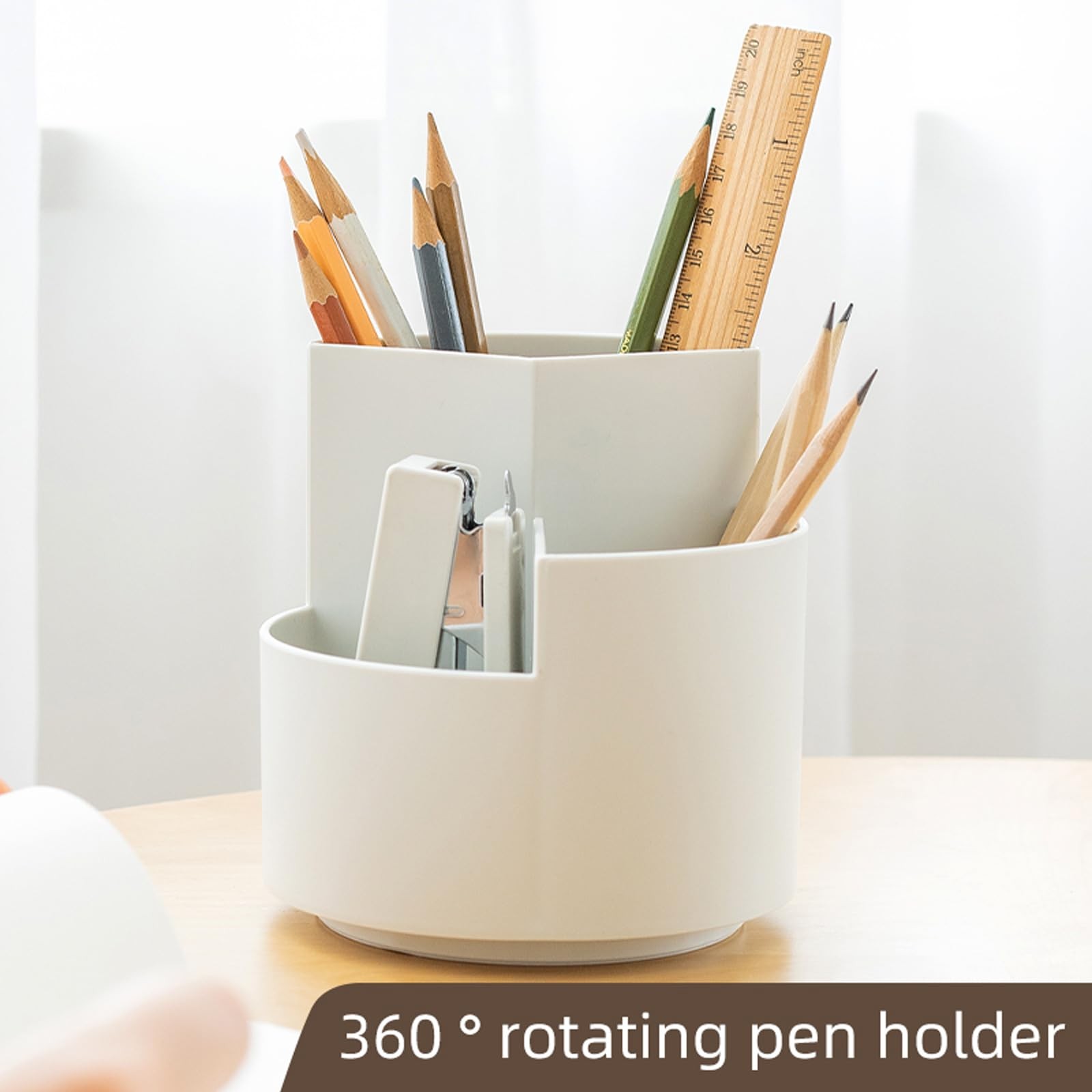 Rotating pen holder,Plastic Desk Pen Organizer with 3 Slots, Desktop Storage …