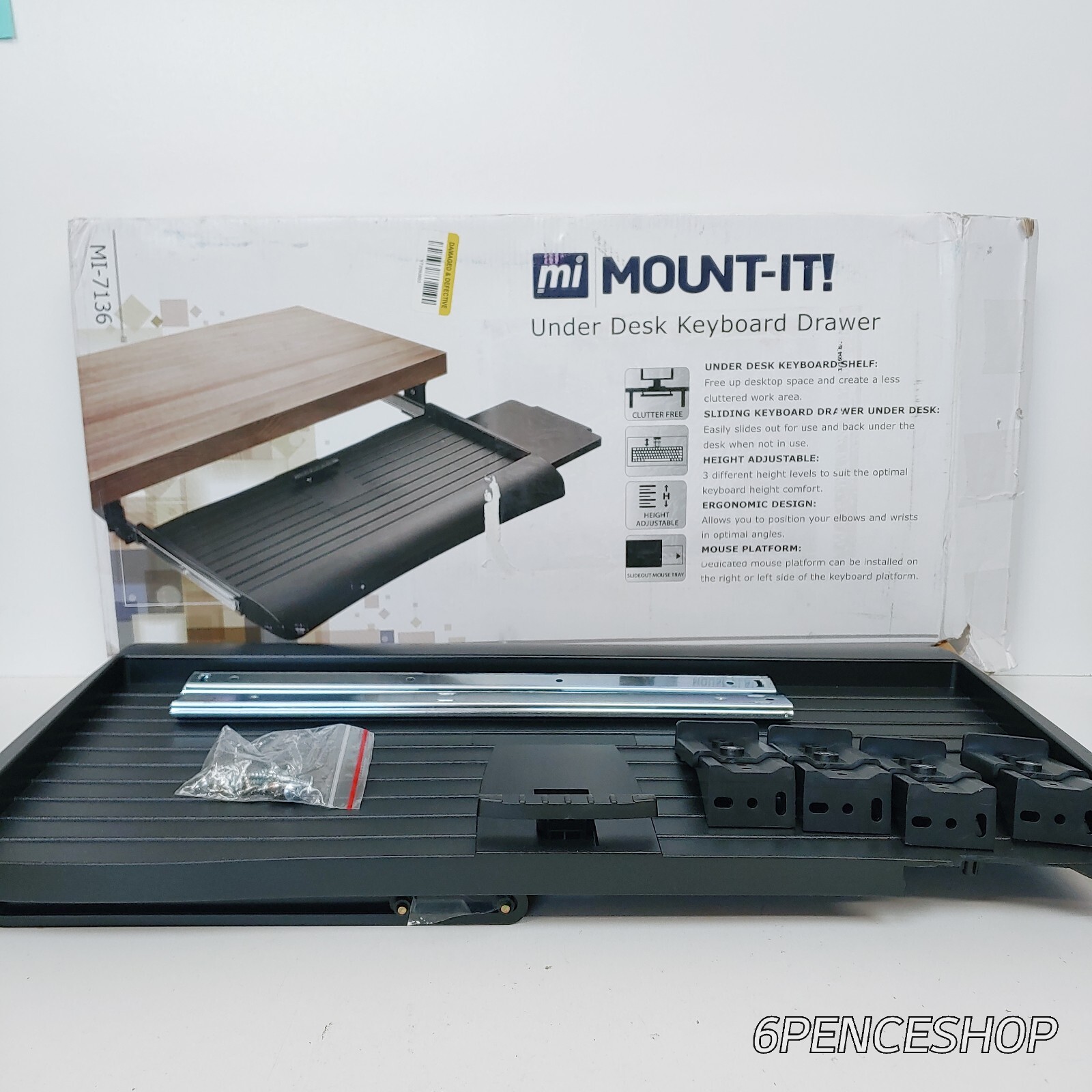 OB *Defective* Mount-It MI-7136 Keyboard Drawer Under Desk with Mouse Platform