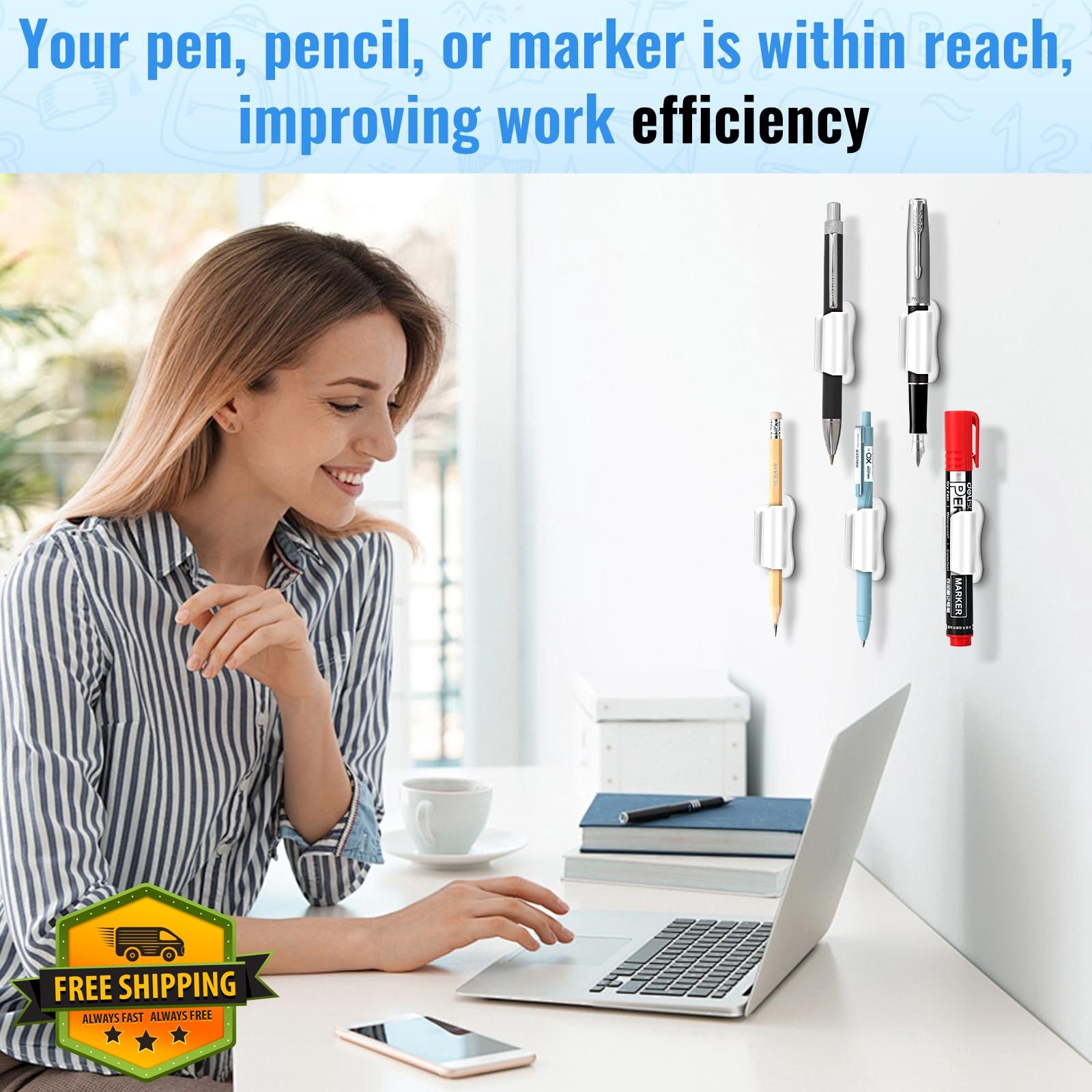 VZZNN 40 PCS Adhesive Pencil Holder White, Silicone Desk Marker Clip
