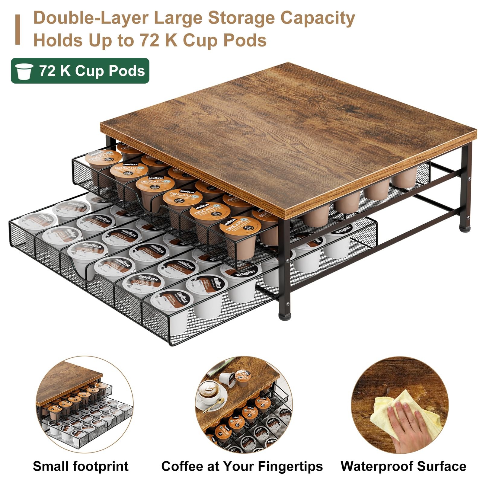 Coffee Pod Holder for Counter, 2 Tier Organizer K Cup Pods Black