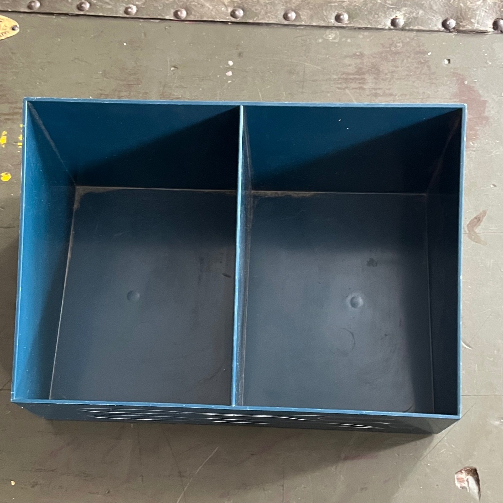 Vintage MCM Plastic Desk Organizer – 2 Compartment Bin –Made in Canada –Blue