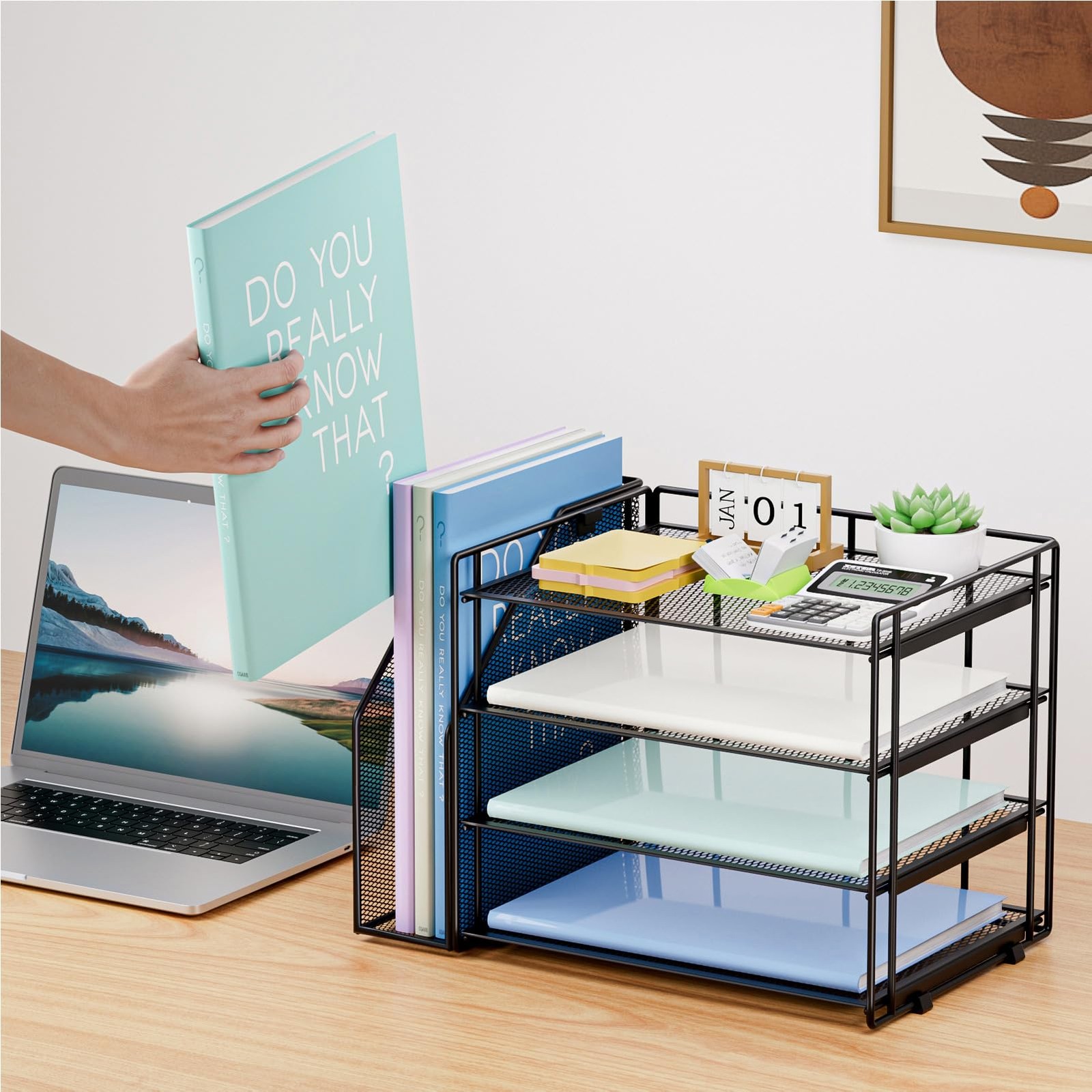 Desk Organizer 4-Tier Paper Letter Tray with File Holder – Ideal for Home Office