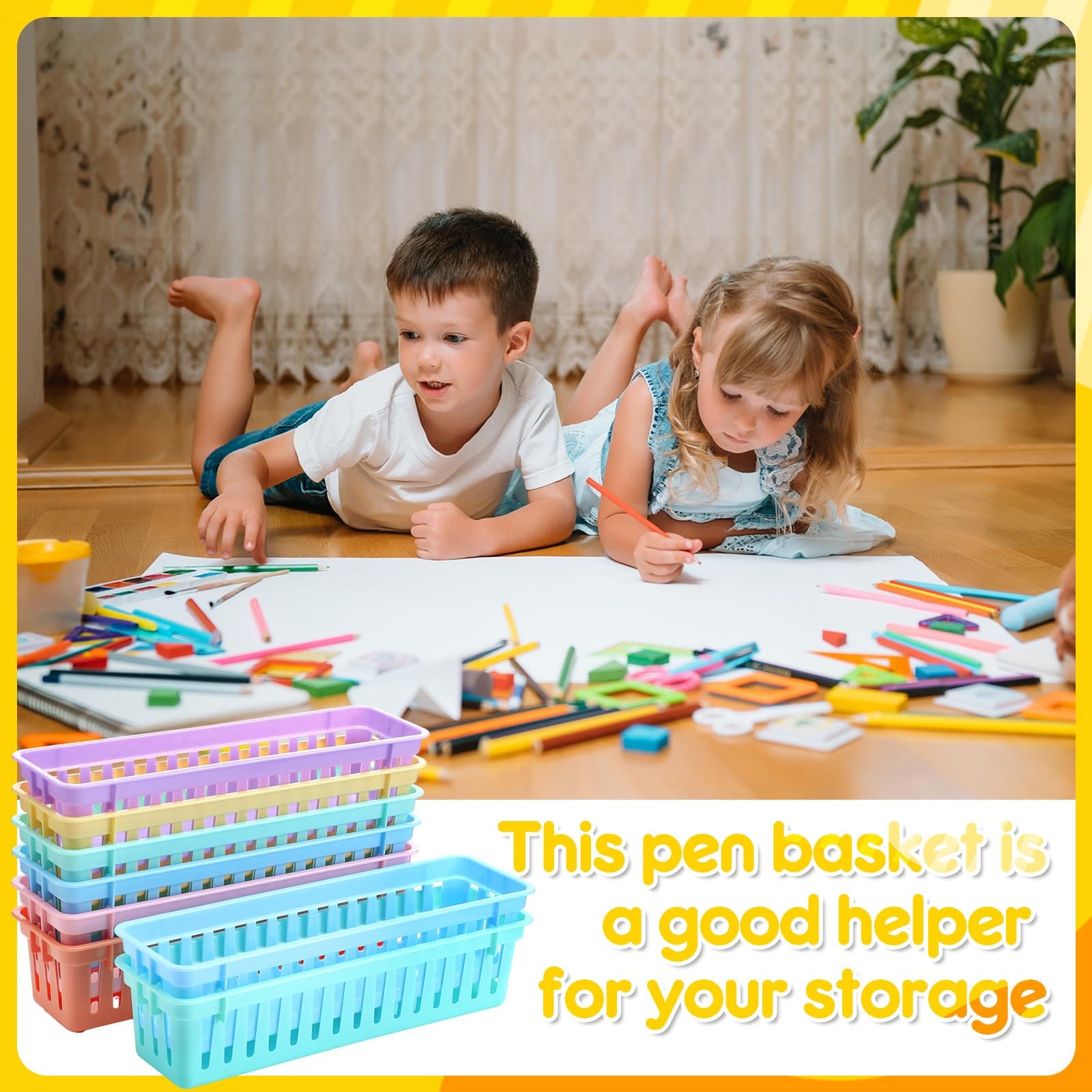 12 Pcs 10″ x 3″ Plastic Pencil Basket Back to Pencil Tray Holder for Classroo…