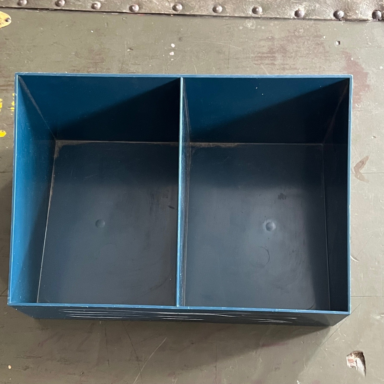 Vintage MCM Plastic Desk Organizer – 2 Compartment Bin –Made in Canada –Blue