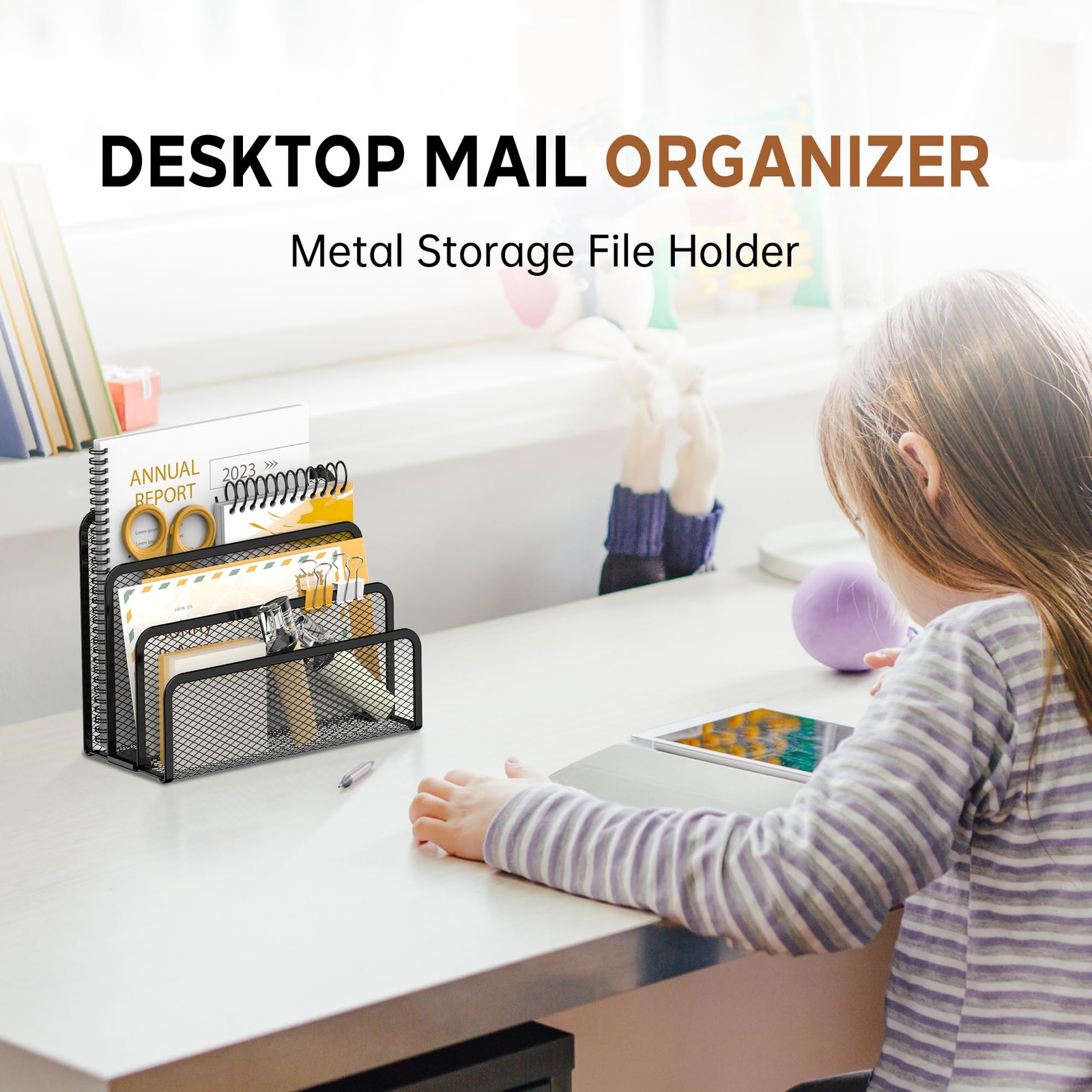 SUPEASY Mail Organizer for Desk, Mesh Metal 6.79 x 5.43 x 2.95 inches, Black