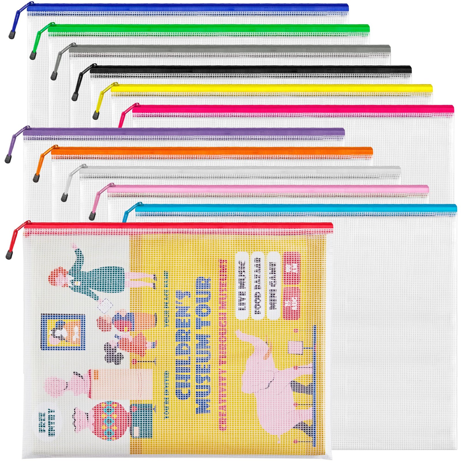 A3 (16.5×12.6 in, 12 Pcs) Mesh Zipper Pouch, 12 Colors Extra Large Zipper Bag…