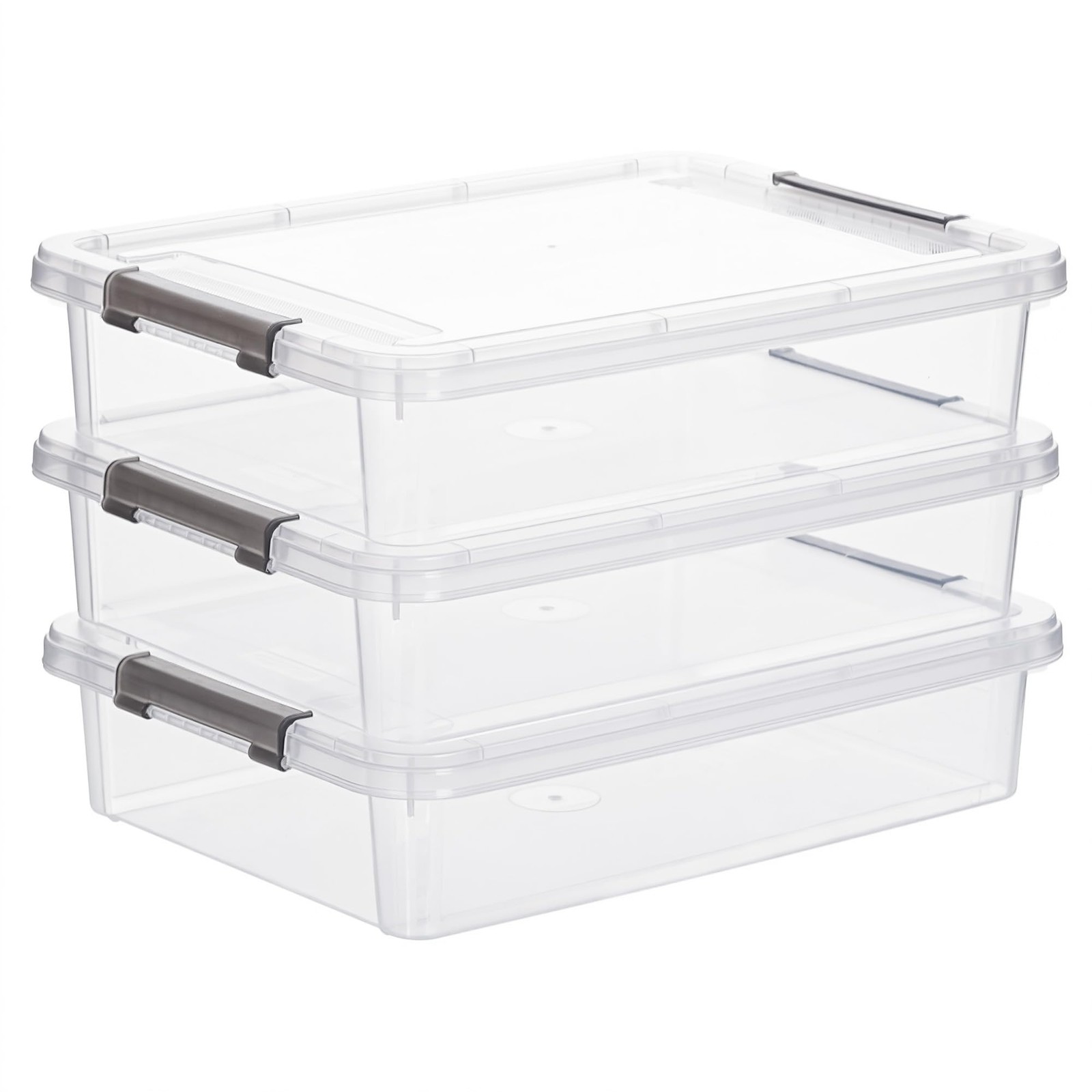 Citylife 3 PCS Plastic Storage Bins with Latching Lids Portable 5QT, White