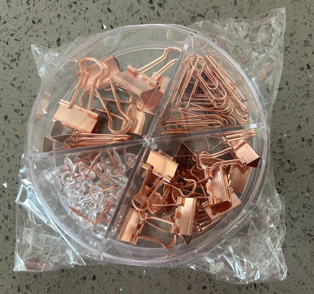 Rose Gold Desk Organizer Set for Office Supplies Pen/Pencil Holder, Clips New